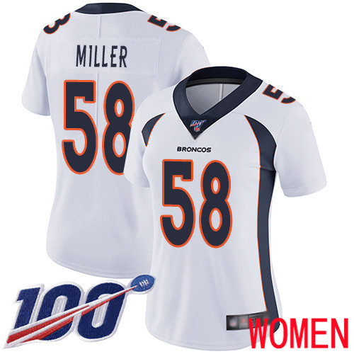 Women Denver Broncos 58 Von Miller White Vapor Untouchable Limited Player 100th Season Football NFL Jersey